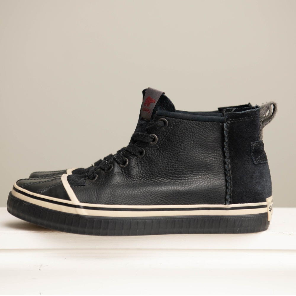 Sorel Black Leather Suede High Top Sneakers Mens 9 Urban‎ Moto Trendy Duck Boot
